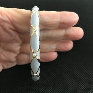 Sequin Enamel Hinged Grey Bangle with Crystals